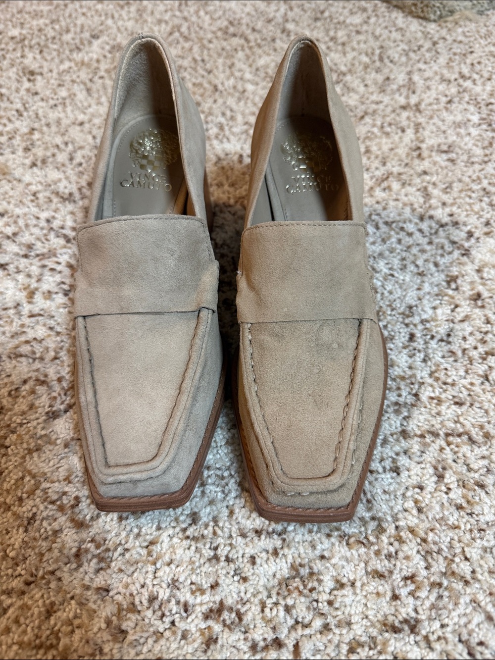 Vince Camuto Suede Square-Toe Loafers in Taupe
